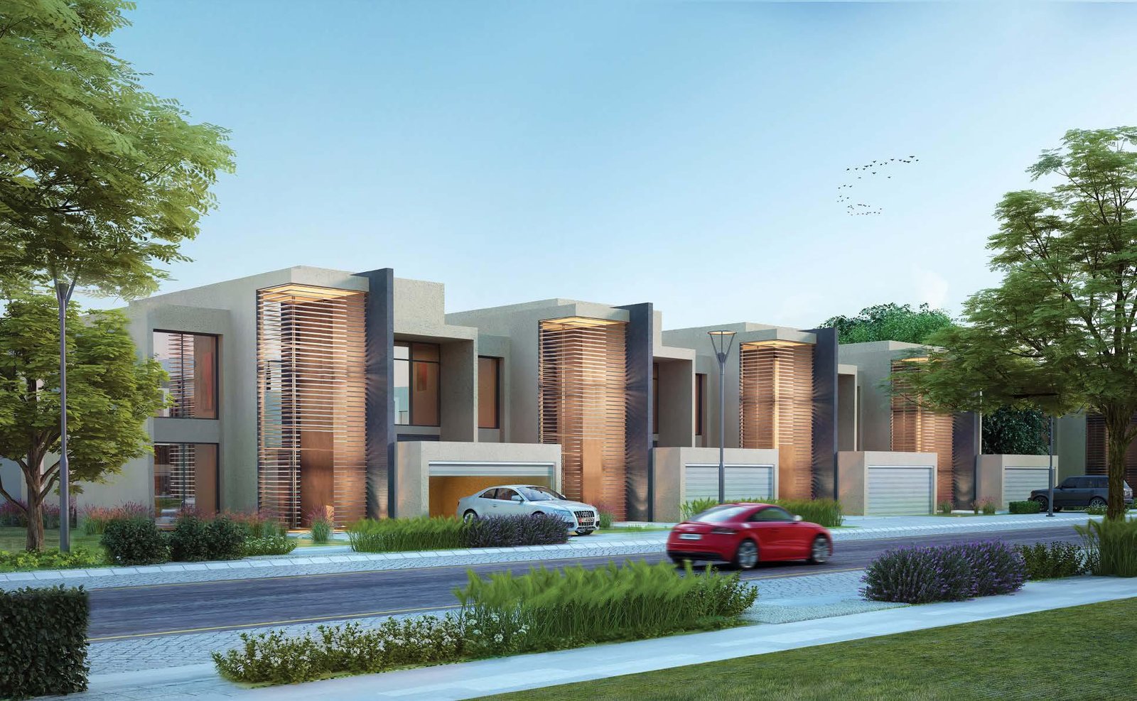 Modern townhouse exterior architecture at Jawaher Al Saadiyat Saadiyat Island Abu Dhabi community.